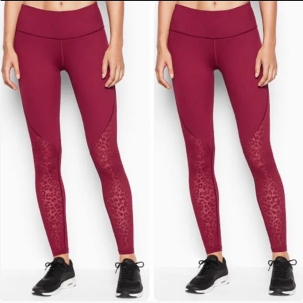 Victoria's Secret Burgundy Workout Leggings with Leopard Mesh Detail size small